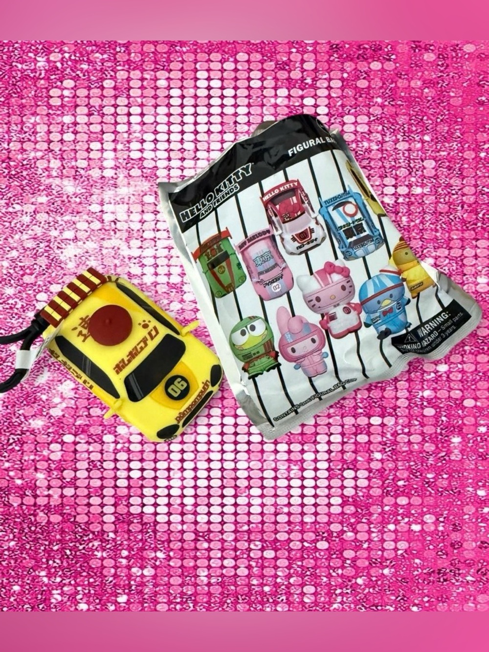 Pompompurin Sanrio Hello Kitty Race Car Figural Bag Clip Charm